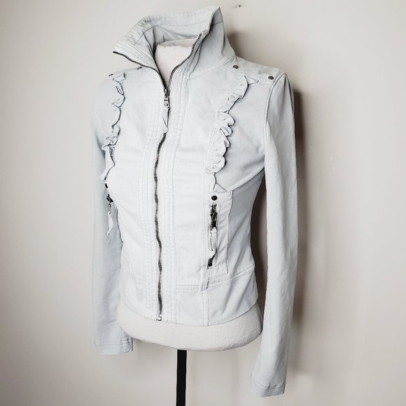 ANTHRO MARRAKECH Blue Ruffle Boho Moto Jacket - Picture 3 of 9